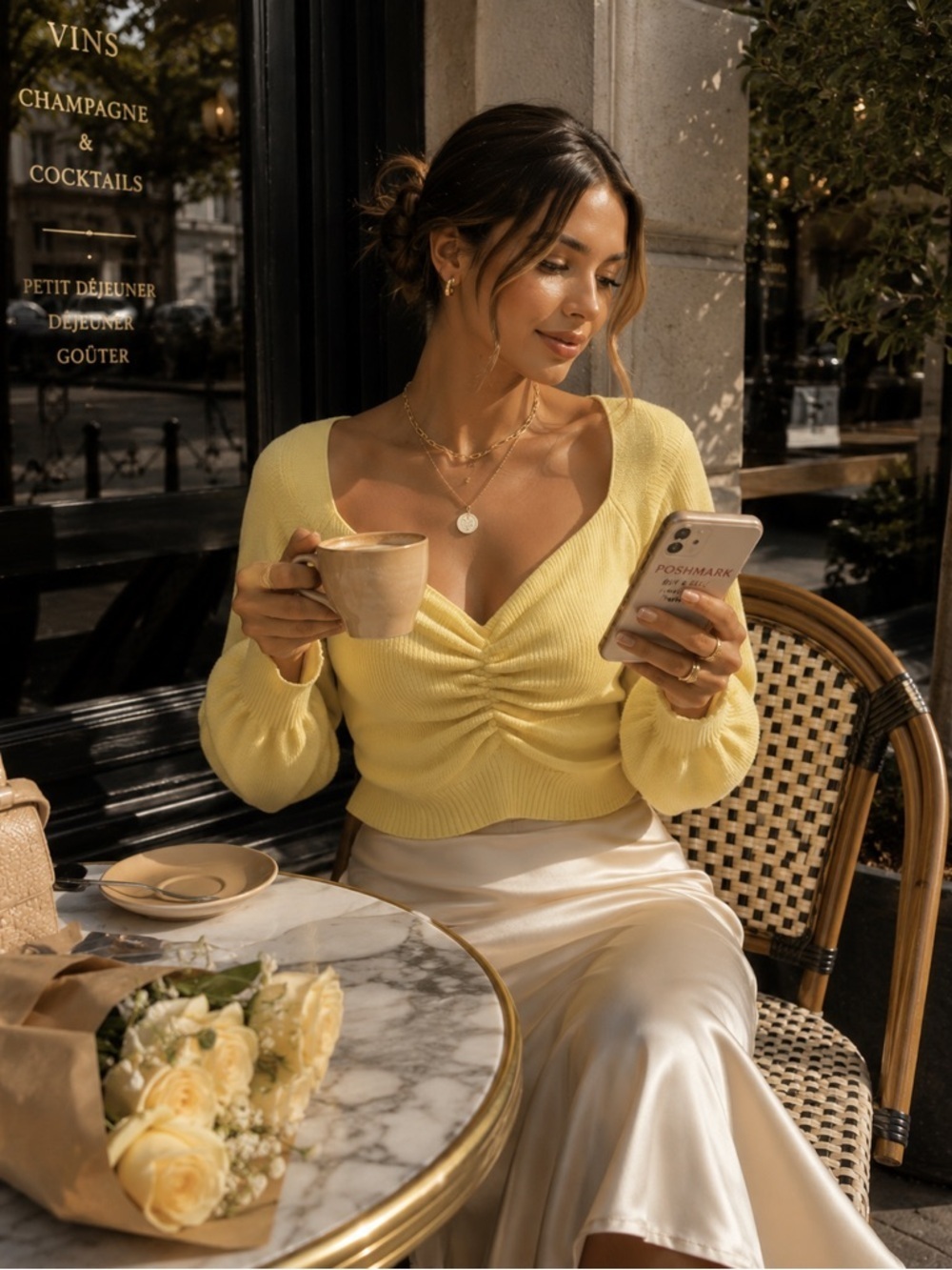 Vici Yellow Ruched Front Cropped Sweater Soft Girl Feminine Chic